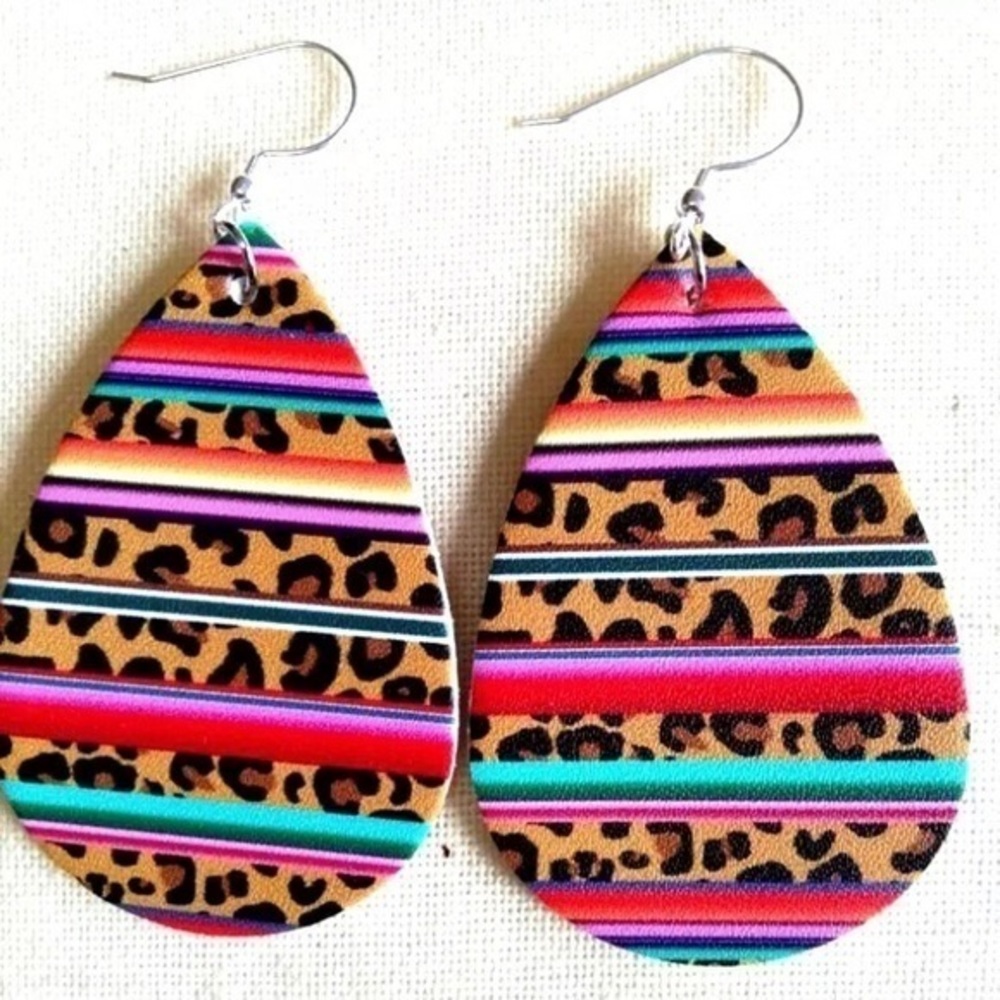 Festive Color Cheetah Leather Earrings